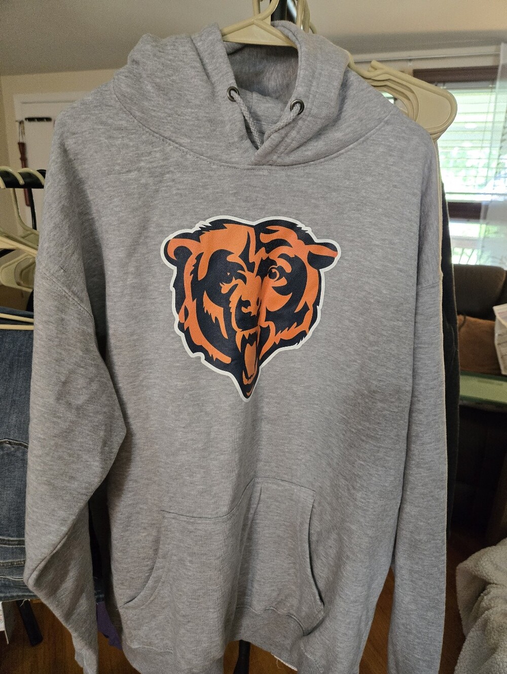Gray Pullover Hoodie with Orange Bear Logo - Men